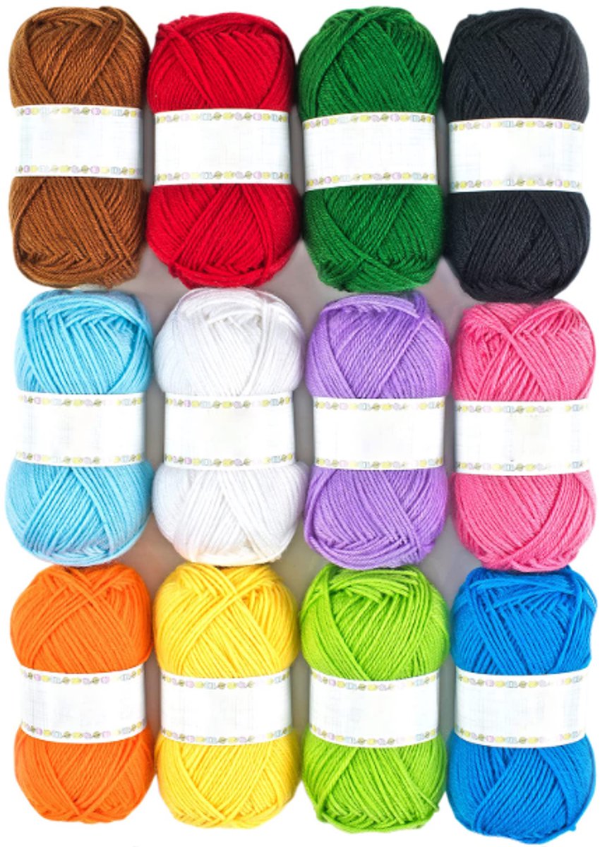 Breiwol | 12 bolletjes wol in verschillende kleuren | Breien | Knutselen | DIY | Hobby